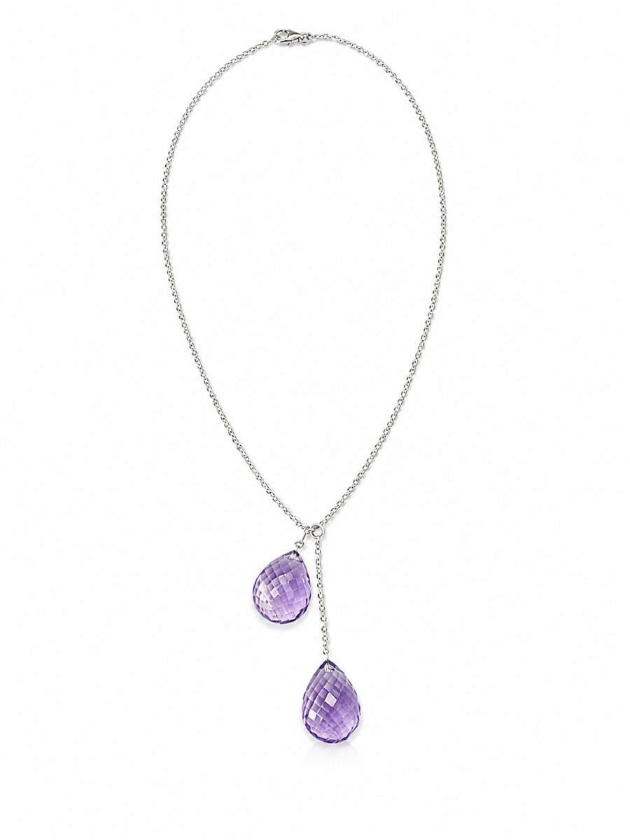 Collier Gouttes Améthystes Or Gris 18 Carats-photo-2