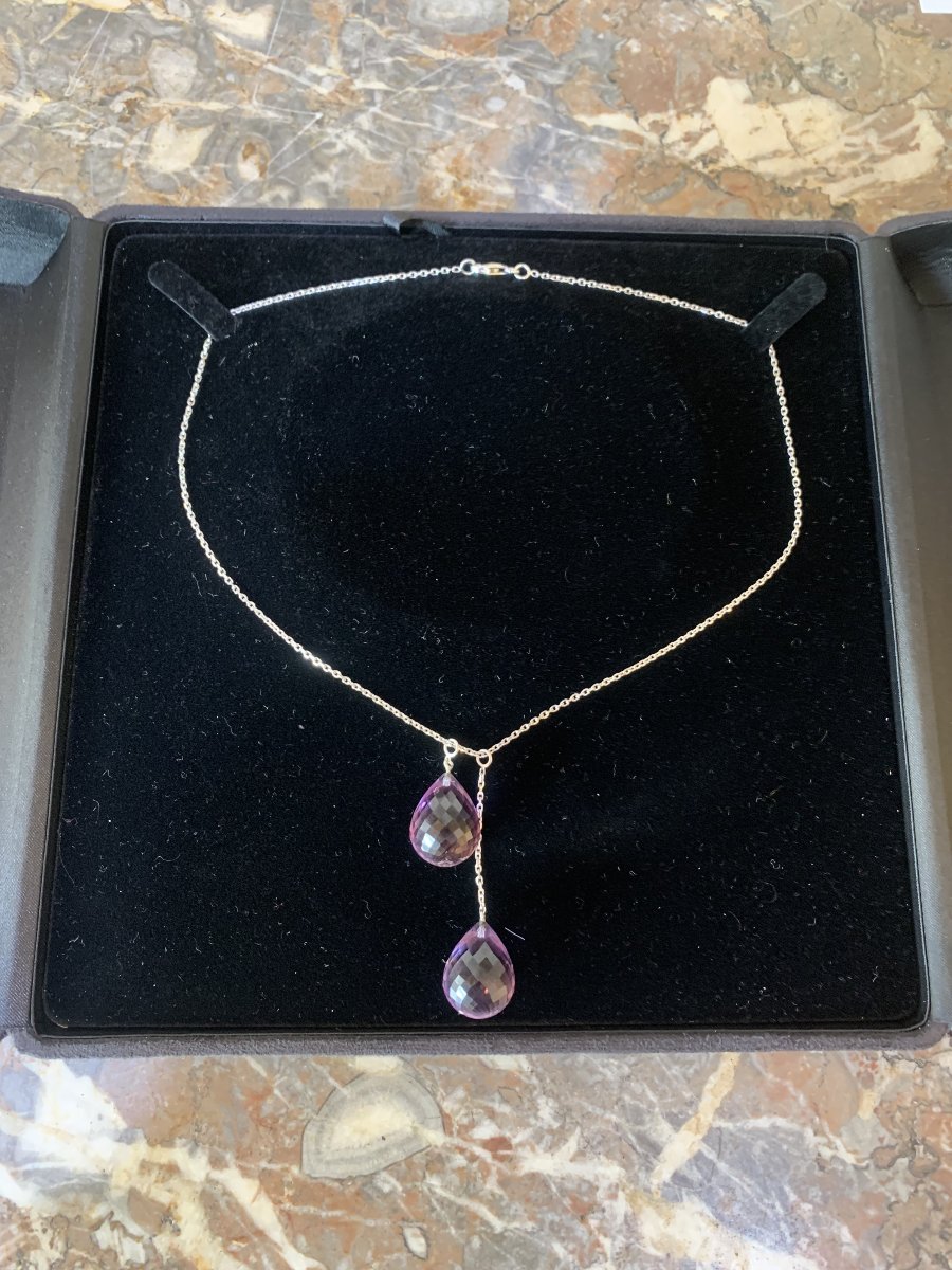Collier Gouttes Améthystes Or Gris 18 Carats-photo-4