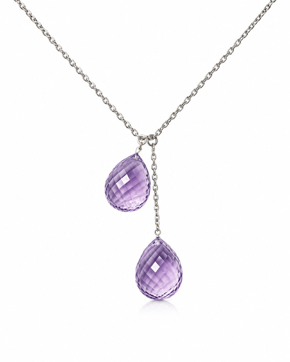 Collier Gouttes Améthystes Or Gris 18 Carats