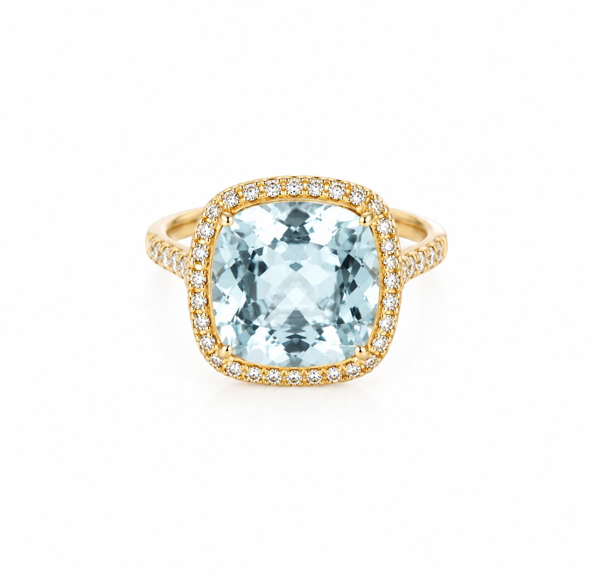 Isabelle Langlois Aquamarine Diamonds 18 Carats Yellow Gold Ring