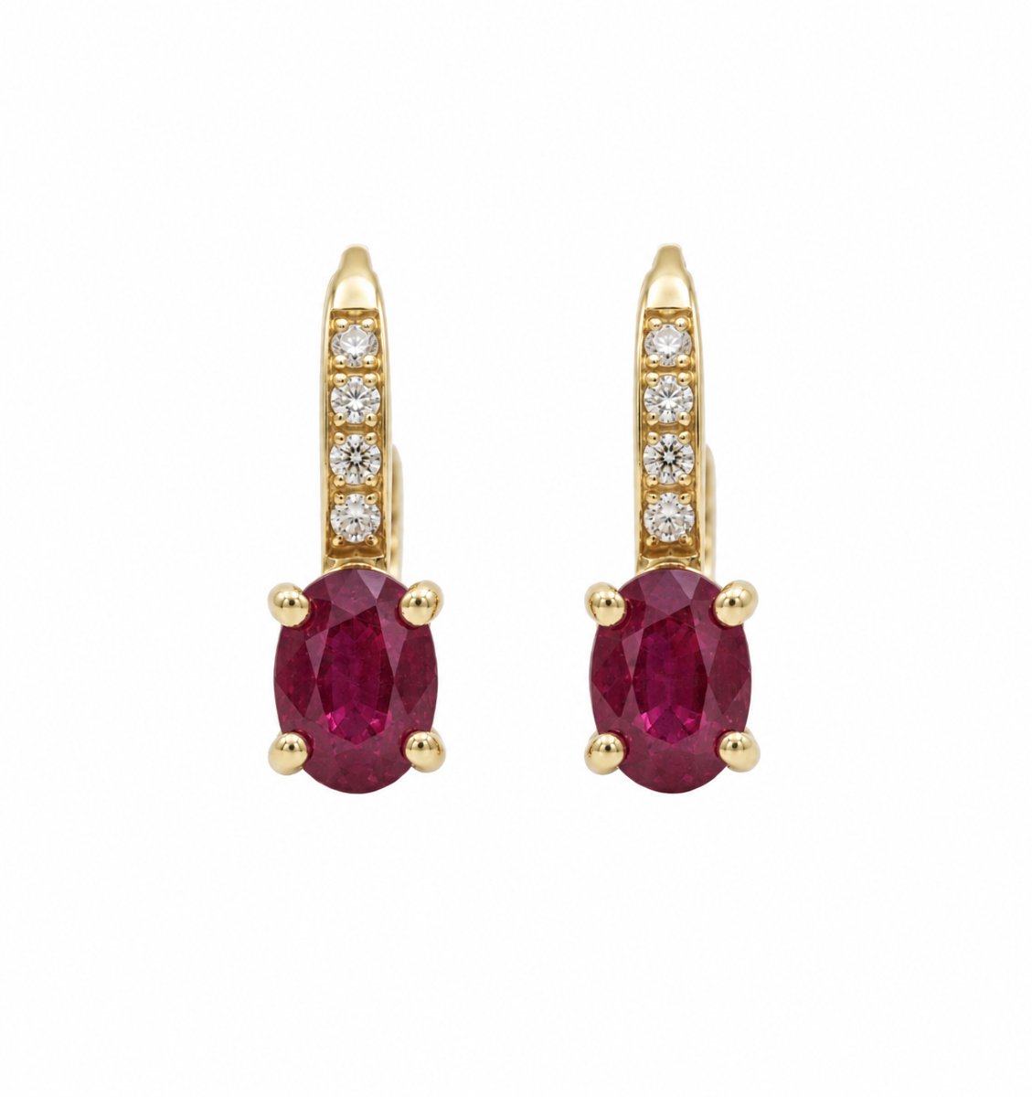 Boucles d'Oreilles Dormeuses Rubis Diamants Or Jaune 18 Carats