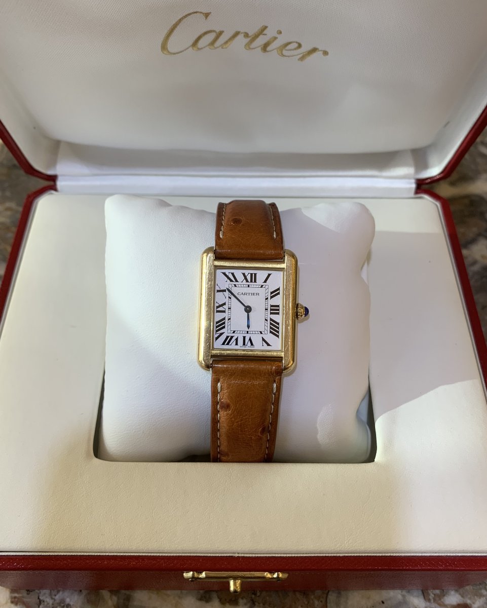 Montre Cartier Tank Solo Diamants Acier Or Jaune 18 Carats-photo-4