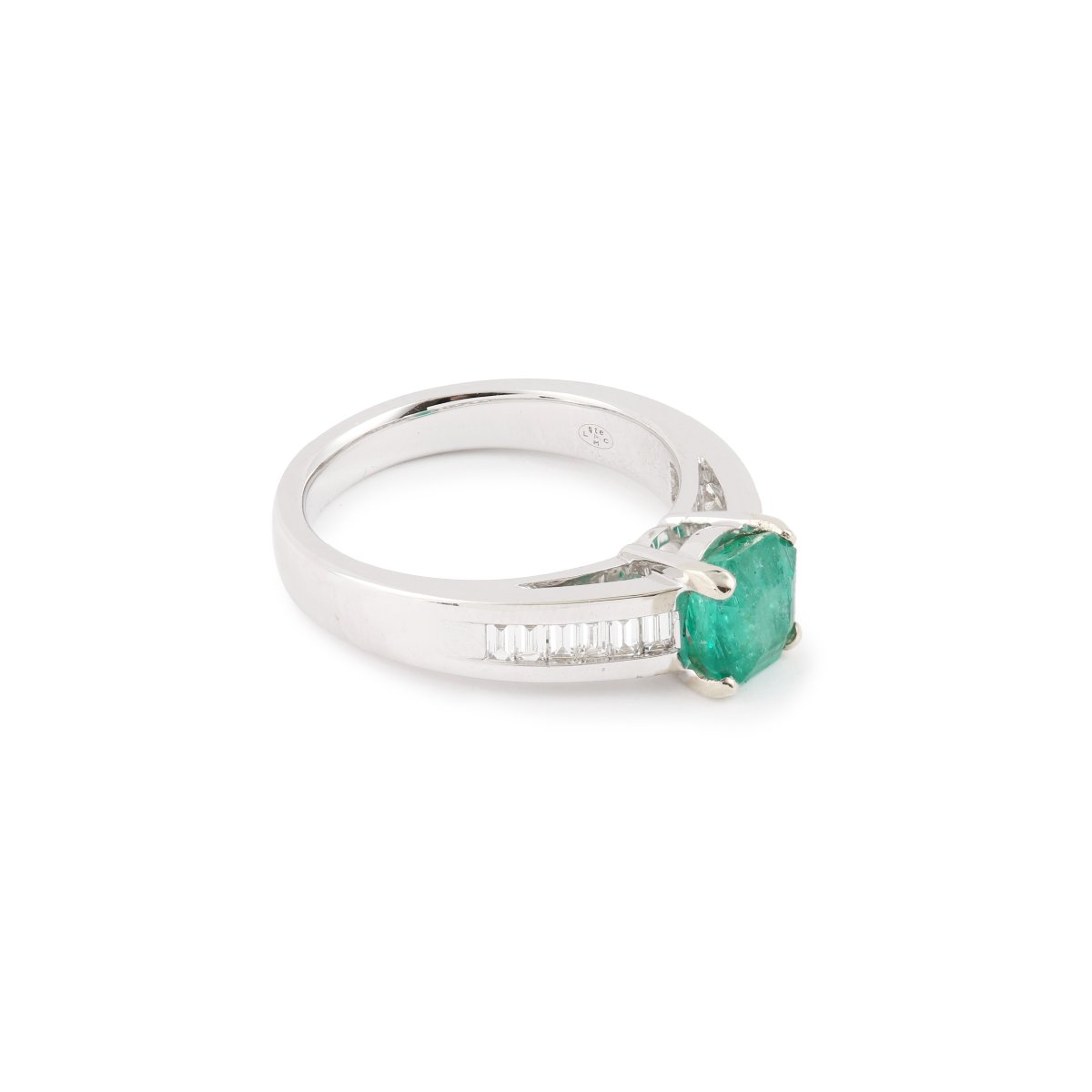 Bague Emeraude Colombie 1.35 carats Diamants Or Gris 18 Carats (Certificat)-photo-2