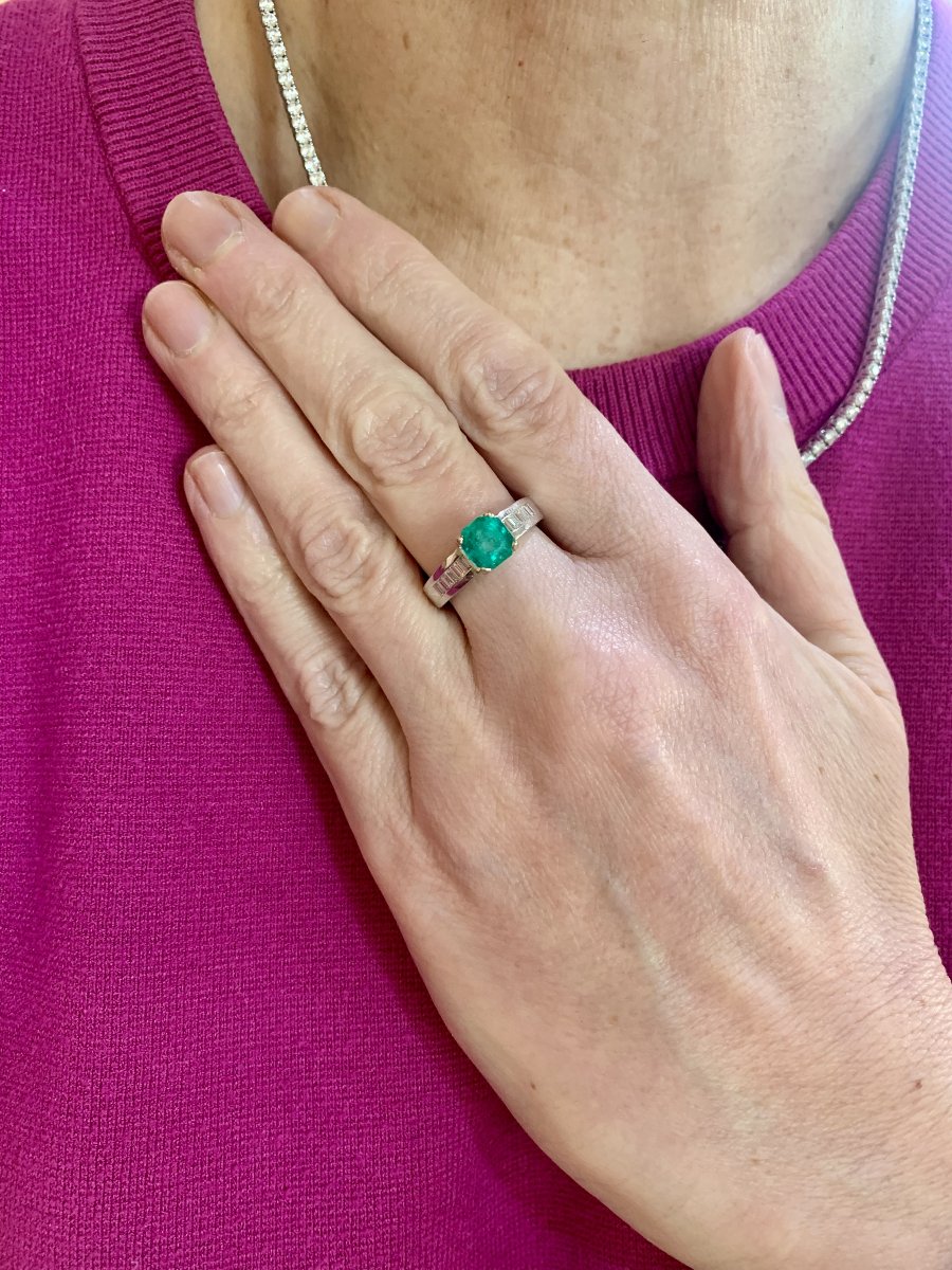 Bague Emeraude Colombie 1.35 carats Diamants Or Gris 18 Carats (Certificat)-photo-3