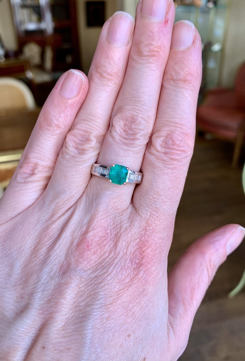 Bague Emeraude Colombie 1.35 carats Diamants Or Gris 18 Carats (Certificat)-photo-4