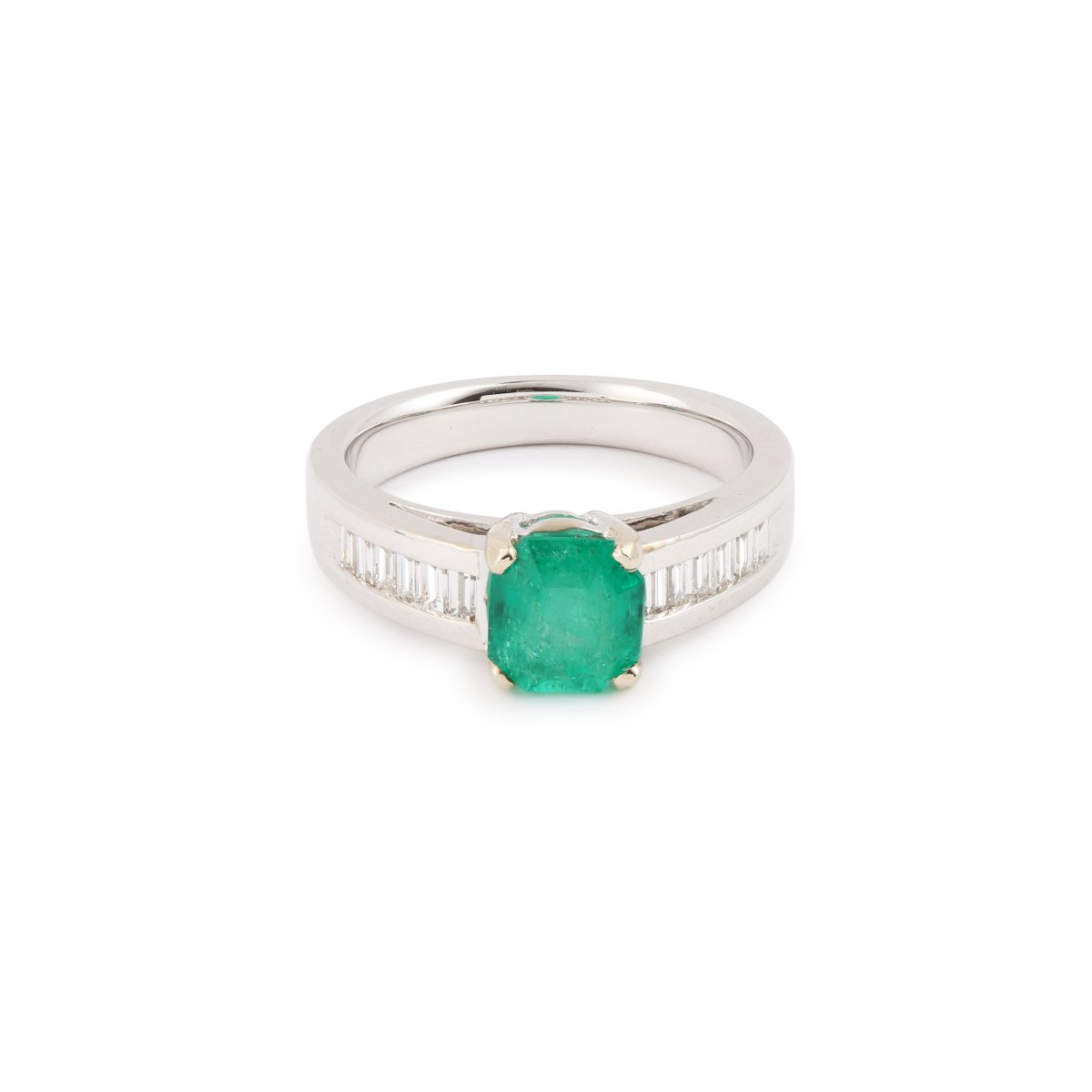 Bague Emeraude Colombie 1.35 carats Diamants Or Gris 18 Carats (Certificat)