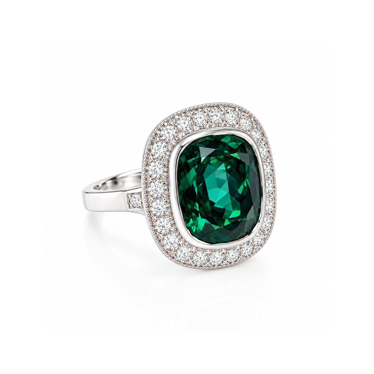 Bague Tourmaline Verte 8 Carats Diamants Or Gris 18 Carats-photo-2