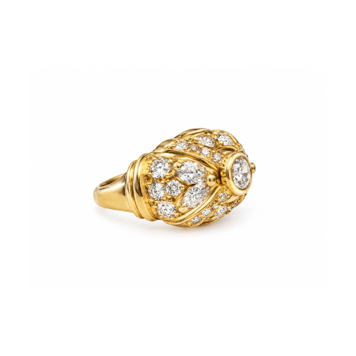 1.10 Carats Diamonds 18 Carats Yellow Gold Dome Ring-photo-2
