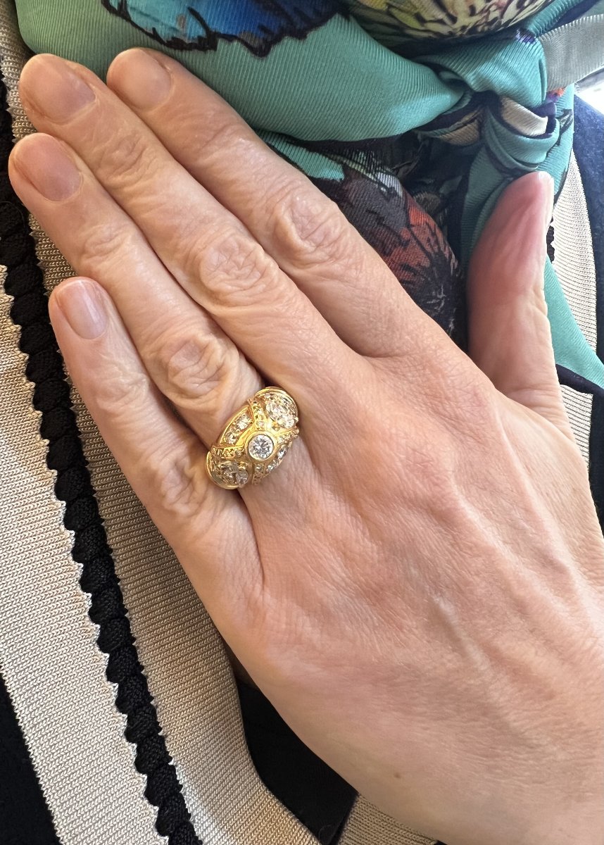 1.10 Carats Diamonds 18 Carats Yellow Gold Dome Ring-photo-3