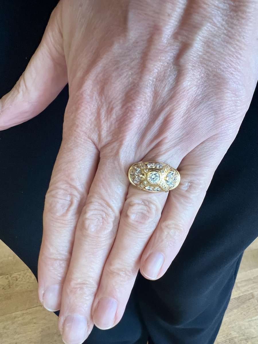 1.10 Carats Diamonds 18 Carats Yellow Gold Dome Ring-photo-4