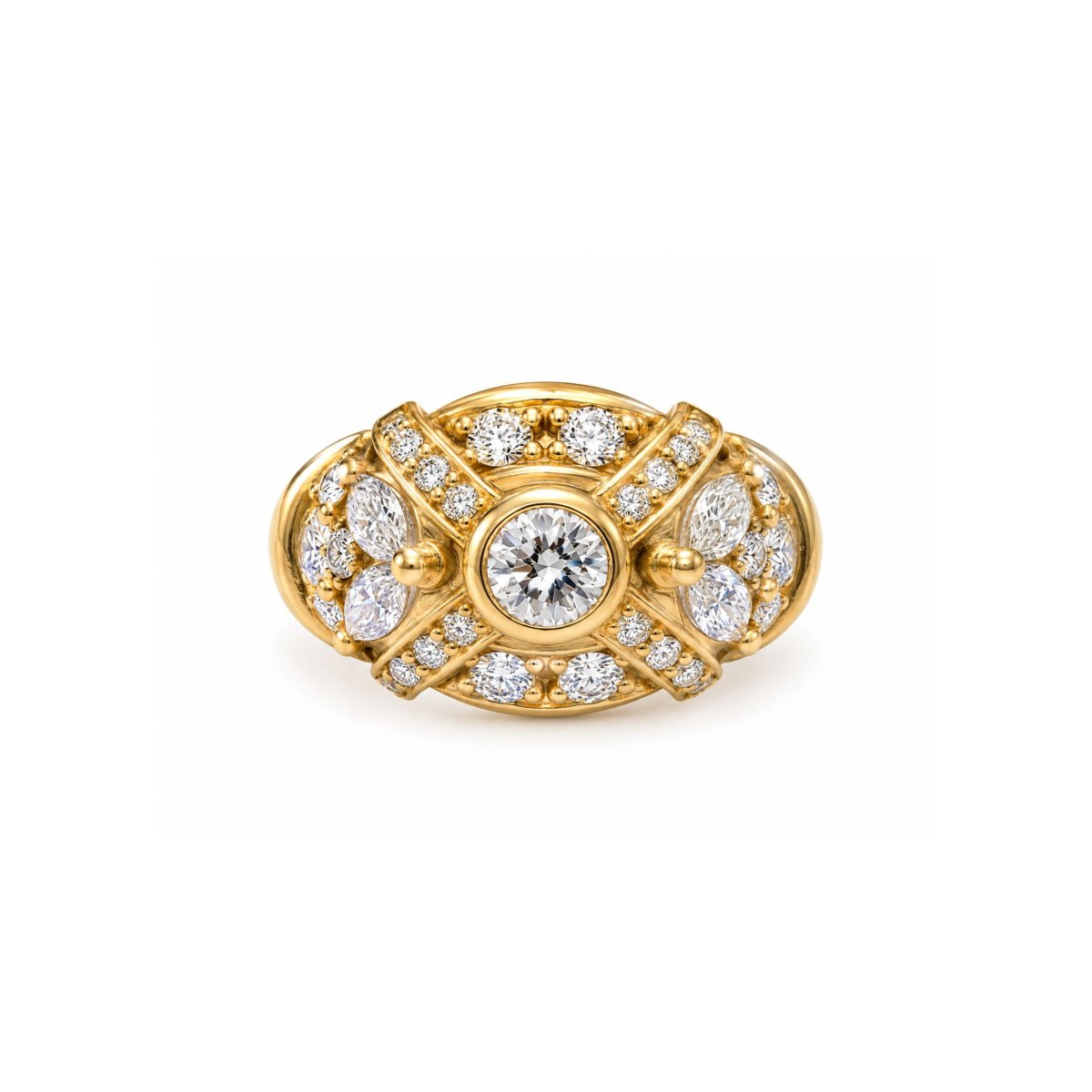 1.10 Carats Diamonds 18 Carats Yellow Gold Dome Ring