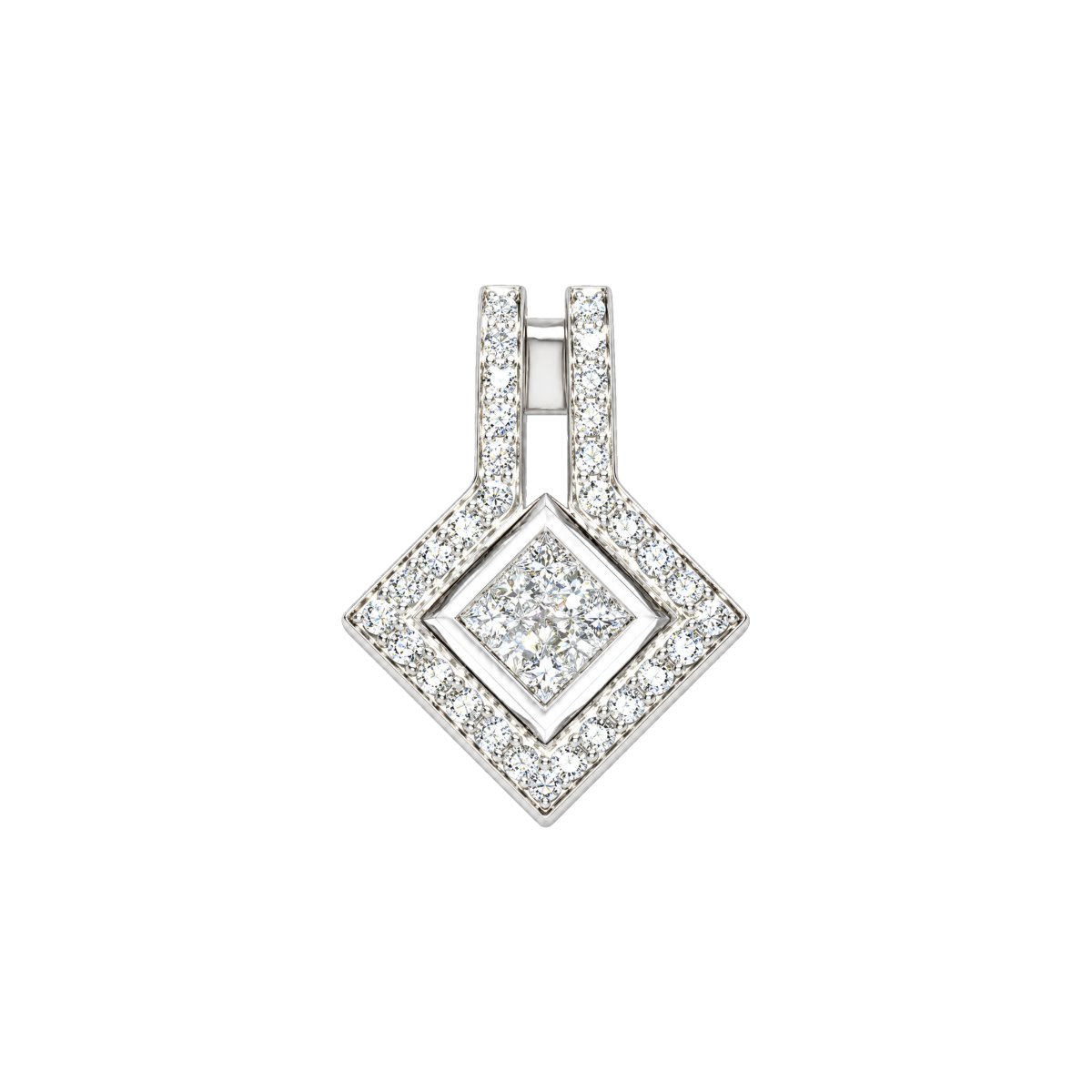 Pendentif Losange Diamants Or Gris 18 Carats