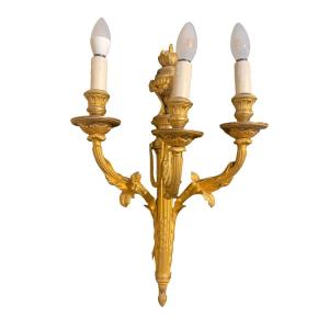 A Pair Of Chiselled And Gilt Bronze Sconces Signed Hopilliart