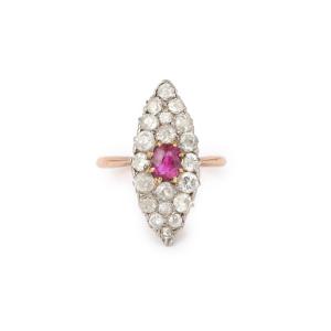 Burmese Ruby Diamonds Platinum 18 Carat Yellow Gold Marquise Ring