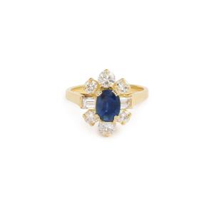 1.20 Carats Sapphire Diamonds 18 Carats Yellow Gold Pompadour Ring