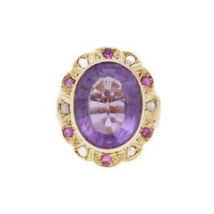 Amethyst Pink Sapphires Diamonds 14 Carat Rose Gold Pompadour Ring