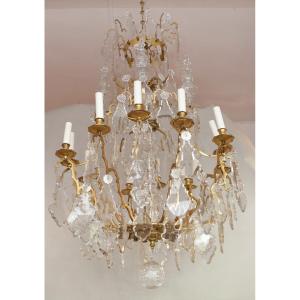 Louis XV Style Cage Chandelier With Crystal Pendants