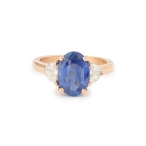 Bague Saphir Oval Non Chauffé 3.54 Carats Diamants Or Rose 18 Carats (certificat)