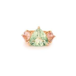 Bague Trilogie Béryl Vert Trillion 5 Carats Morganites Or Rose 18 Carats