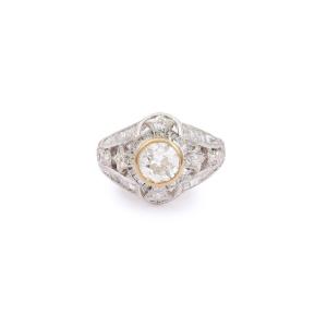 Art-deco Style 1.19 Carats Diamond 18k White Gold Ring