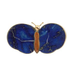 Broche Papillon Lapis-Lazuli Jaspe Or Jaune 18 Carats