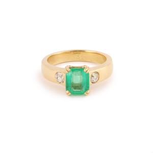 Bague Emeraude Colombie 1.63 Carats Diamants Or Jaune 18 Carats (Certificat)