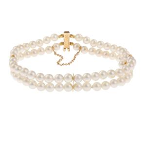 Pearls 18 Carats Yellow Gold 2 Rows Bracelet