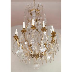 Lustre Cage Style Louis XV à Pendeloques Cristal