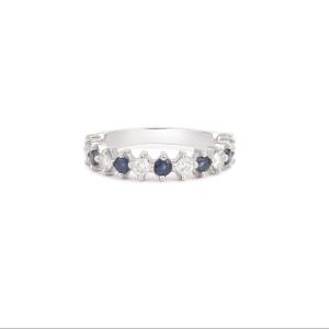 Alliance Demi-Tour Saphirs Diamants Or Gris 18 Carats
