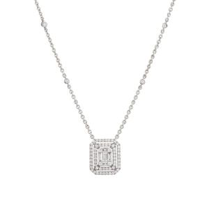 Collier Diamants Effet Taille Emeraude Or Gris 18 Carats
