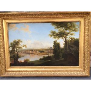 "view Of A City, Animated Landscape" Attributed To Jean Victor Bertin.