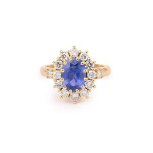Certified 2.20 Carats Unheated Ceylon Sapphire Diamonds 18 Carats Yellow Gold Pompadour Ring