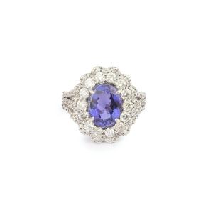 Bague Pompadour Tanzanite 3.50 Carats Diamants Or Gris 18 Carats