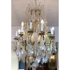Louis XV Style Cage Chandelier With Crystal Pendants