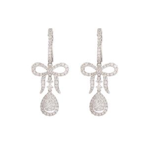Boucles d’Oreilles Dormeuses Nœuds Diamants Or Gris 18 Carats