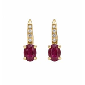 Boucles d'Oreilles Dormeuses Rubis Diamants Or Jaune 18 Carats