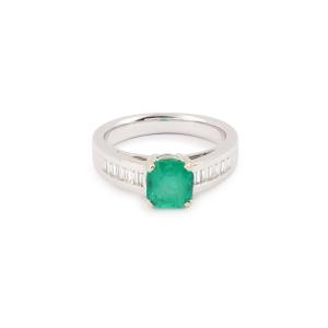 Bague Emeraude Colombie 1.35 carats Diamants Or Gris 18 Carats (Certificat)