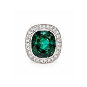 Bague Tourmaline Verte 8 Carats Diamants Or Gris 18 Carats