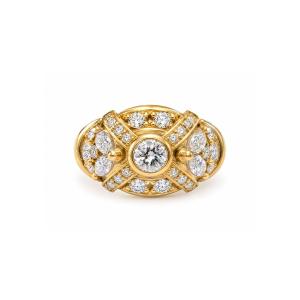 Bague Dôme Diamants 1.10 Carats Or Jaune 18 Carats