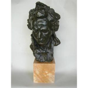 Buste De Beethoven En Bronze Patiné, Signé De Alfredo Pina