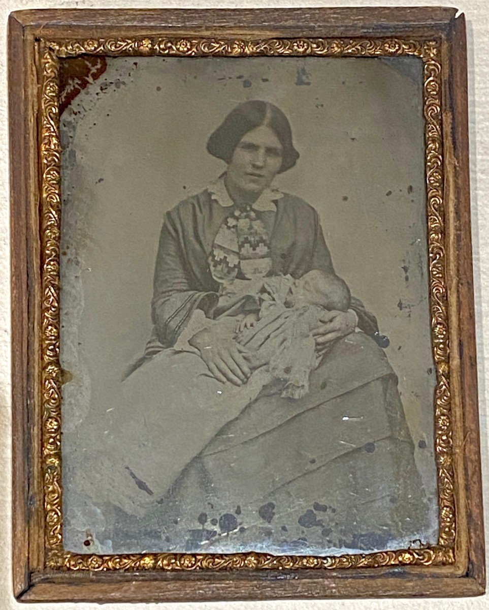 Post-mortem Mère Et Enfant, Ambrotype C 1870-photo-2