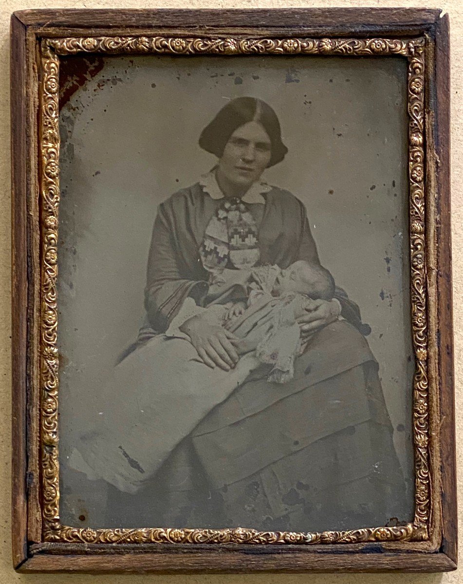 Post-mortem Mère Et Enfant, Ambrotype C 1870-photo-3