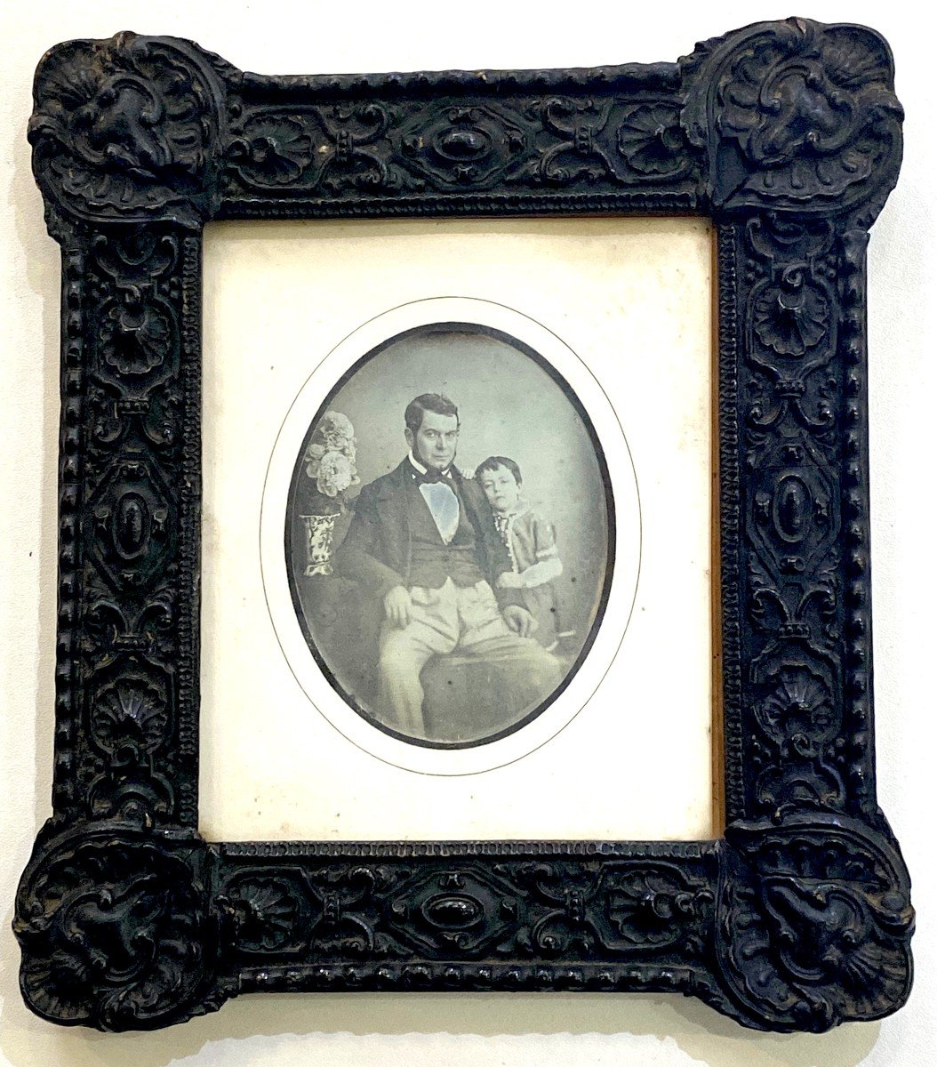 Daguerréotype Primitif 1/4 De Plaque "père Et Fils" 1847-photo-3