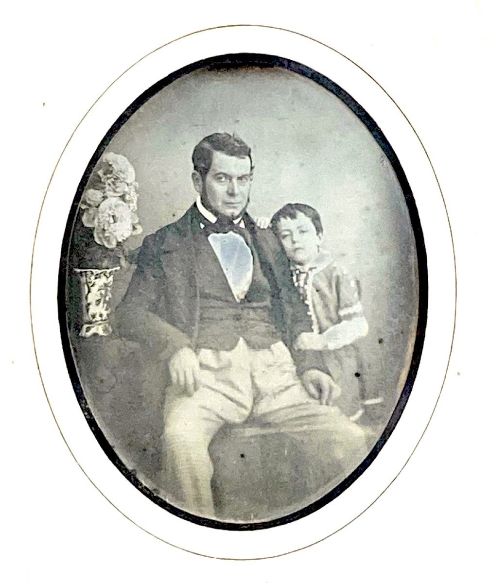 Primitive Daguerreotype 1/4 Plate "father And Son" 1847