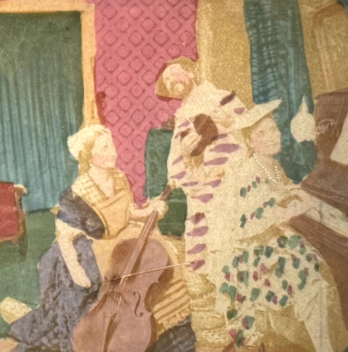 Stereoscopic Card "the Musicians" French Tissues C.1870 Photograph Albumen Print