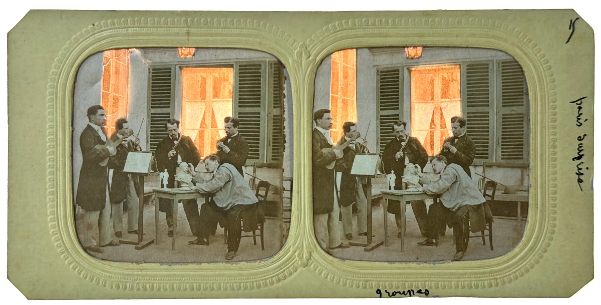 Stereoscopic Card "the Sculptor" French Tissue Day/night C.1870 Albumen Photograph-photo-2