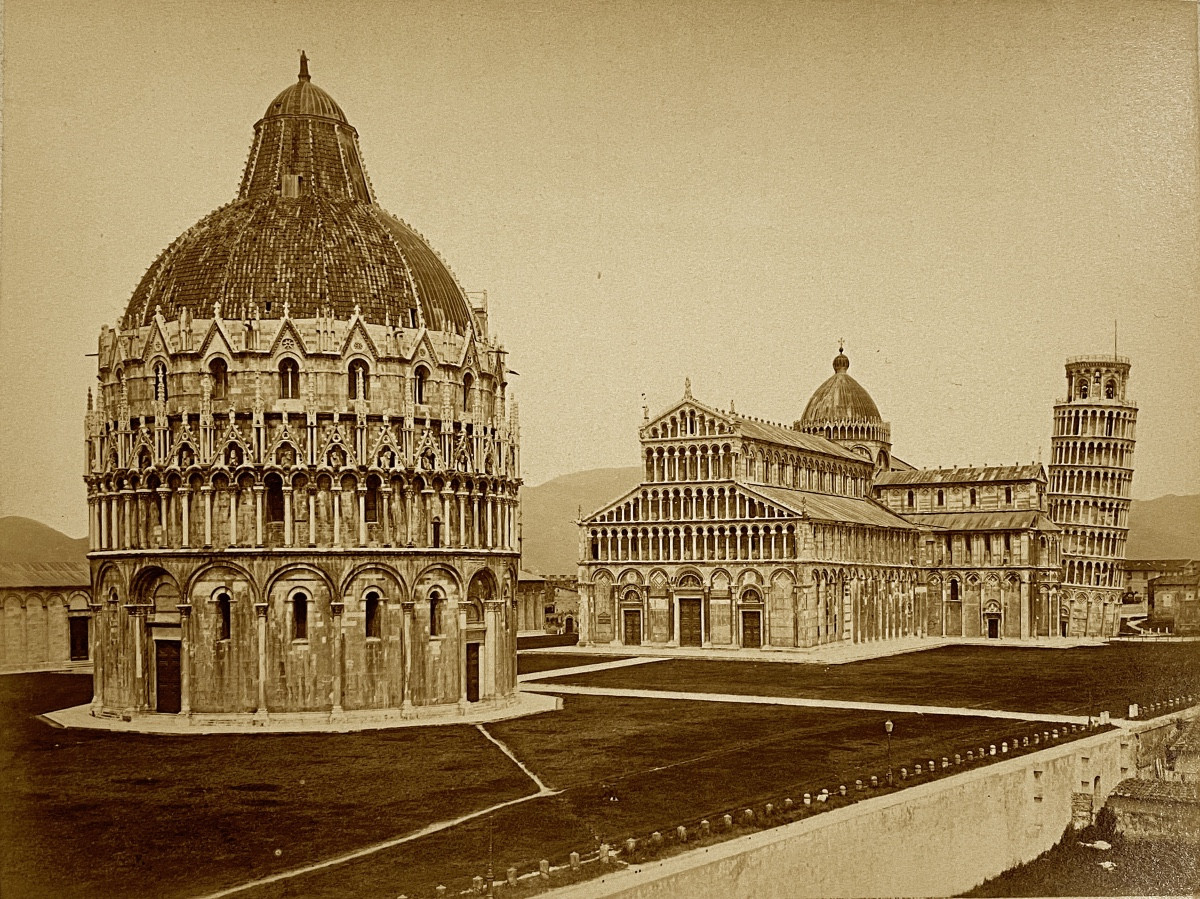 Fratelli ALINARI, Baptistère, Cathédrale et Tour, Italie c. 1870 photographie albuminé d'époque