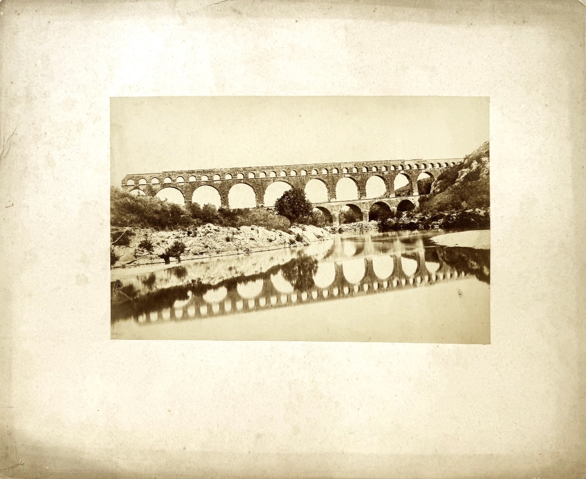 Edouard Baldus (1813-1889) Le Pont Du Gard, Circa 1861 Vintage Albumen Print Photograph-photo-2