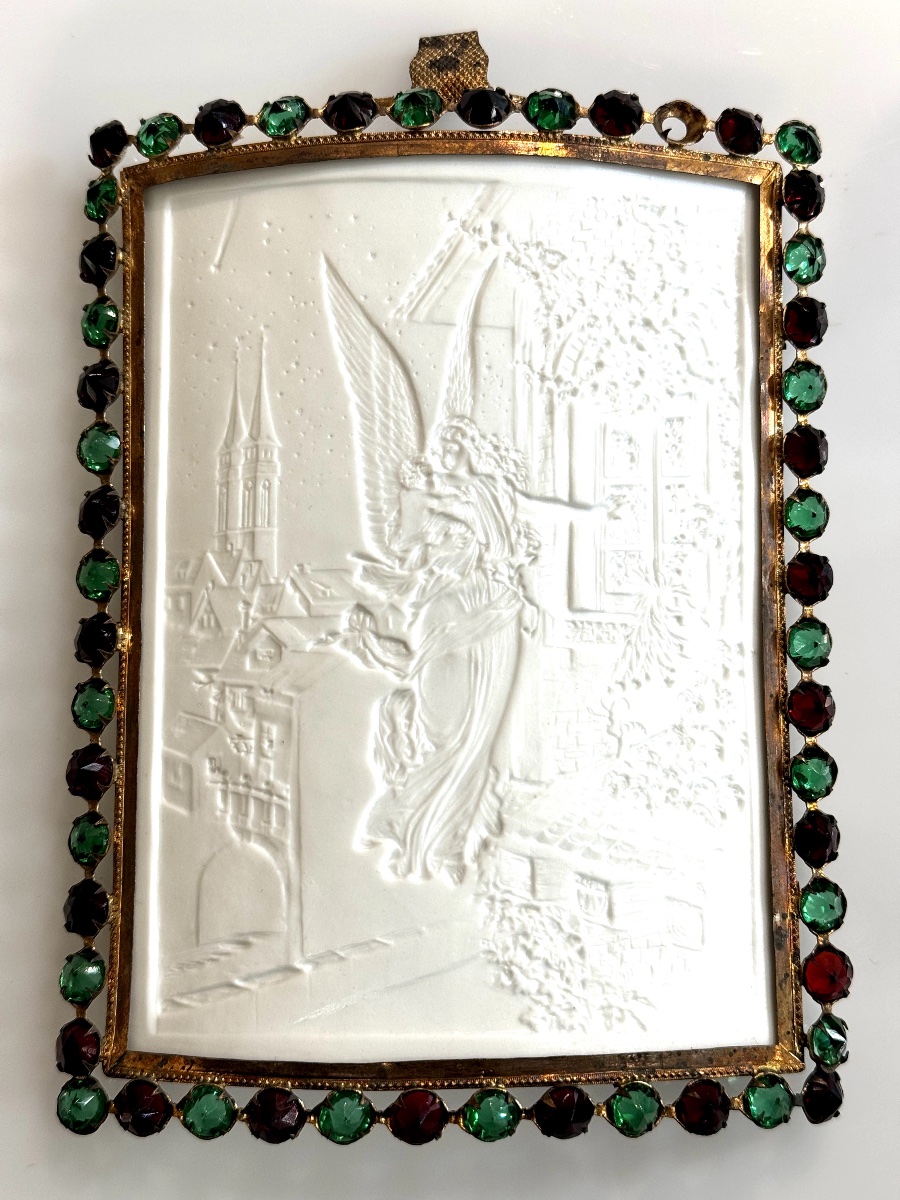 Lithophanie convexe sertie de strass "L'Ange" circa 1850-photo-2