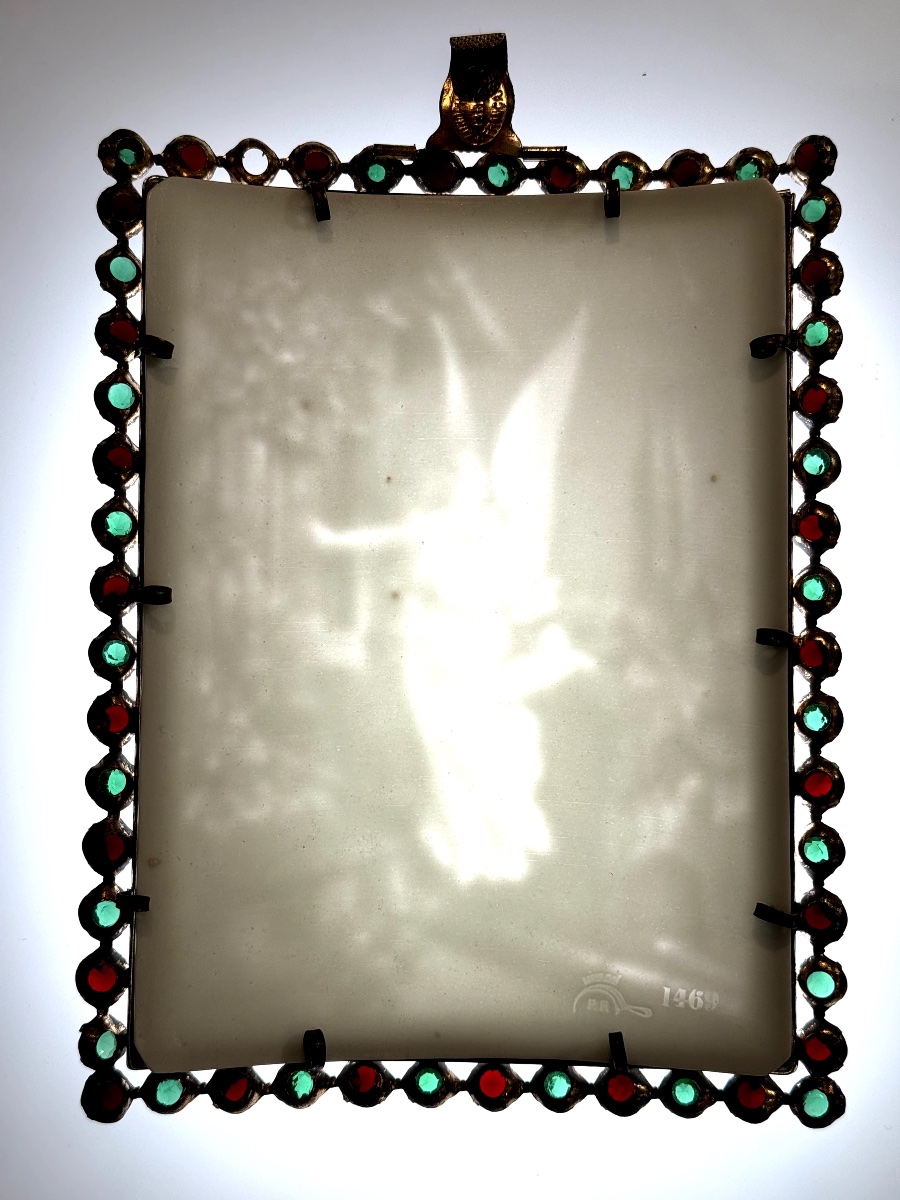 Lithophanie convexe sertie de strass "L'Ange" circa 1850-photo-4